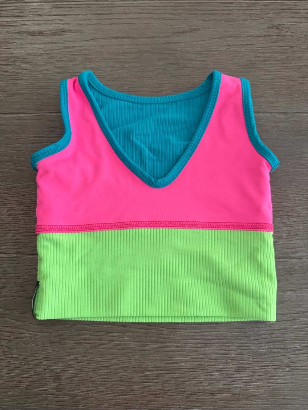 Tiger Friday Neon Colorblock V-Neck Crop Tank - Pink, Lime & Teal
